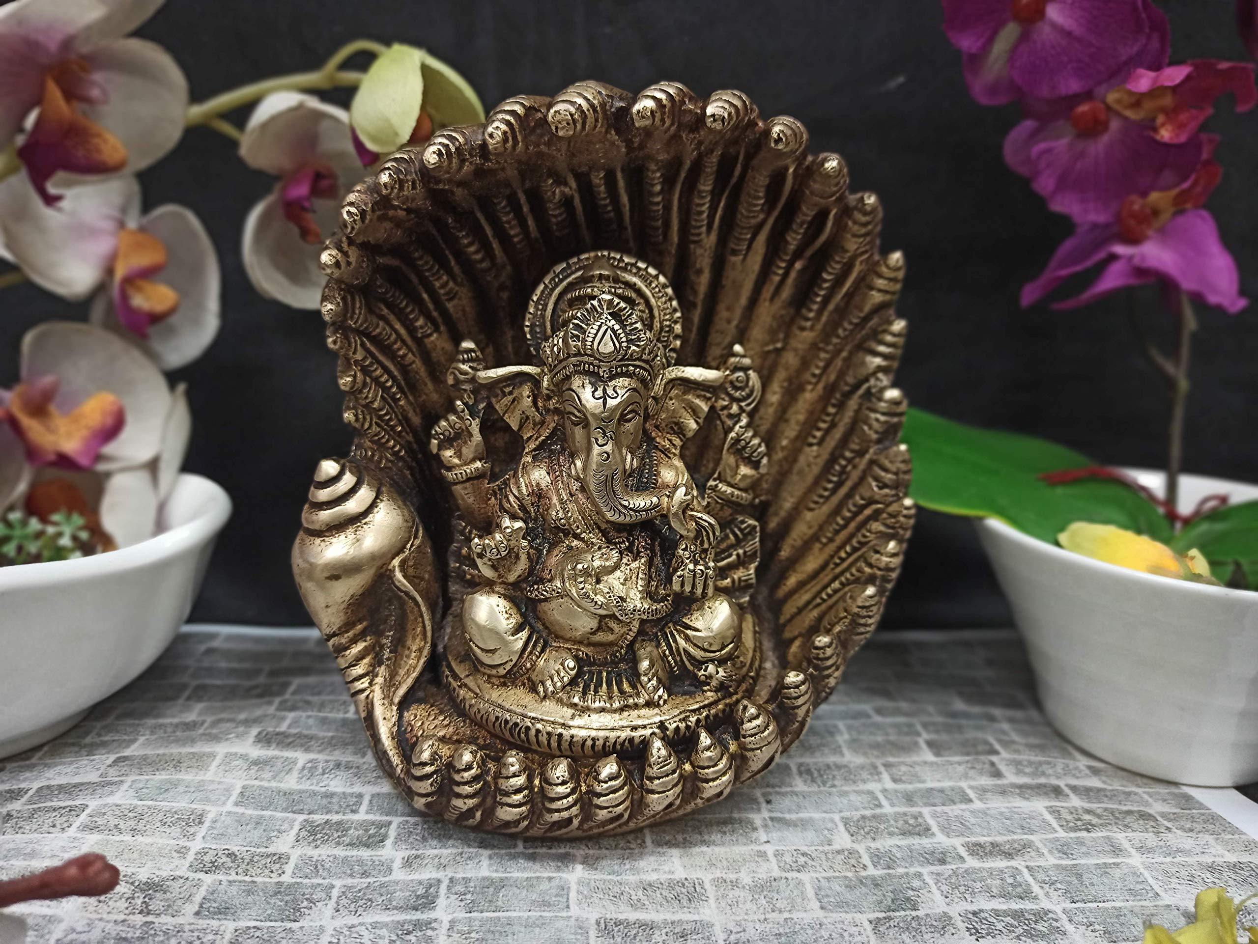Kalarambh Brass Ganesha/Ganesh/Ganpati Idol Murti Statue For Home Pooja Puja Mandir Decor Collectible Handicraft Art, Yellow, 6